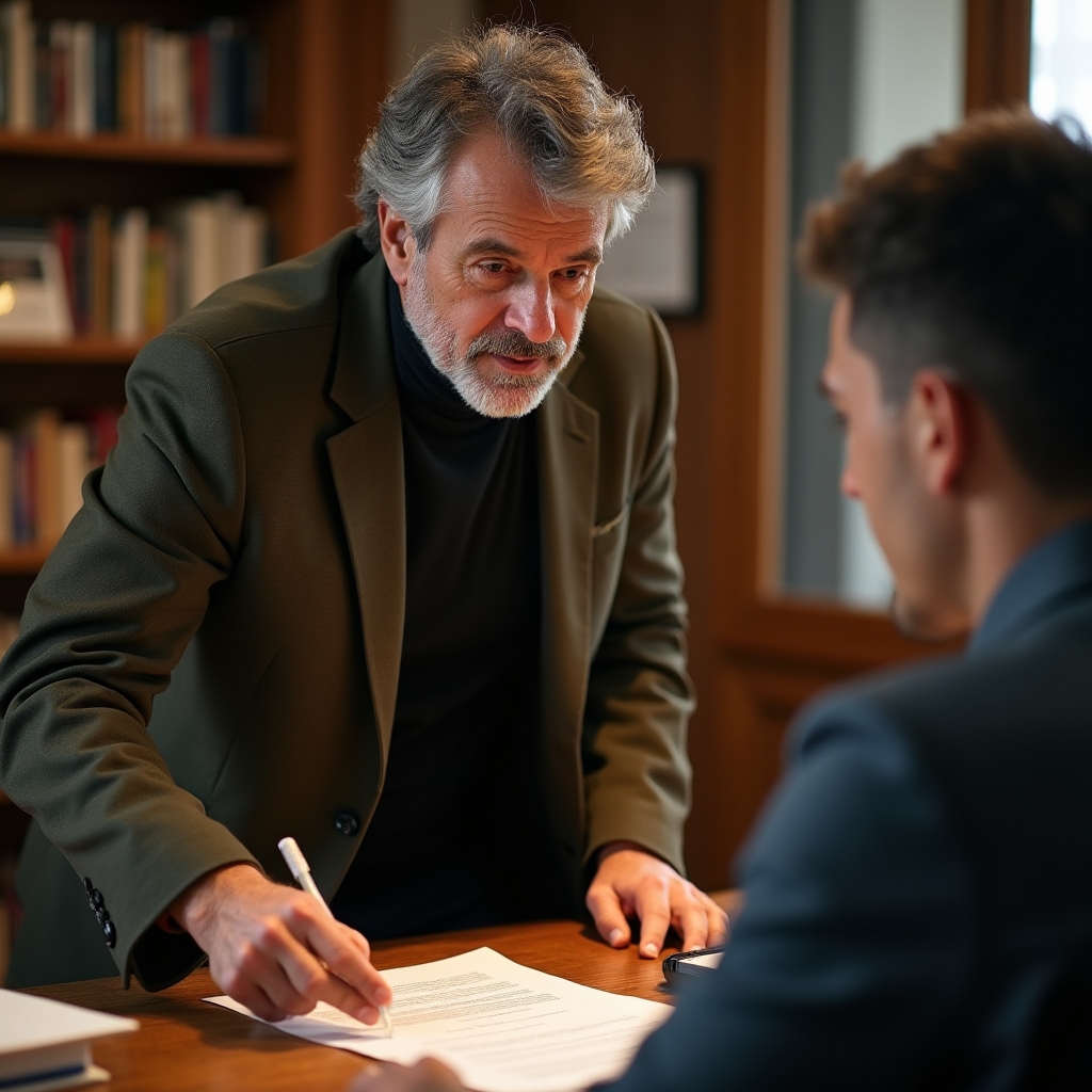 Istruttore che fornisce feedback scritto su documento a professionista