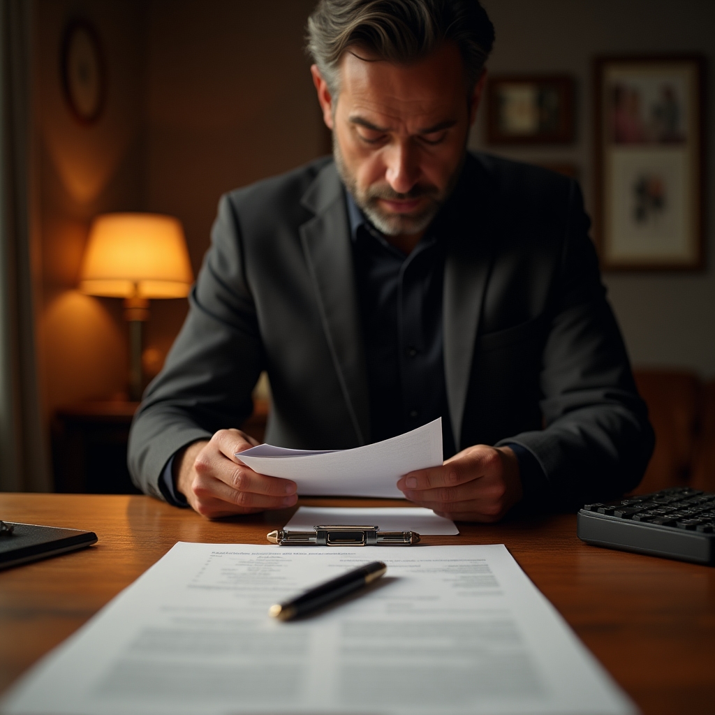 Scrivania con proposta commerciale stampata e penna