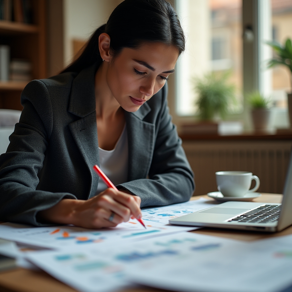 Professionista che revisa un report su carta e schermo
